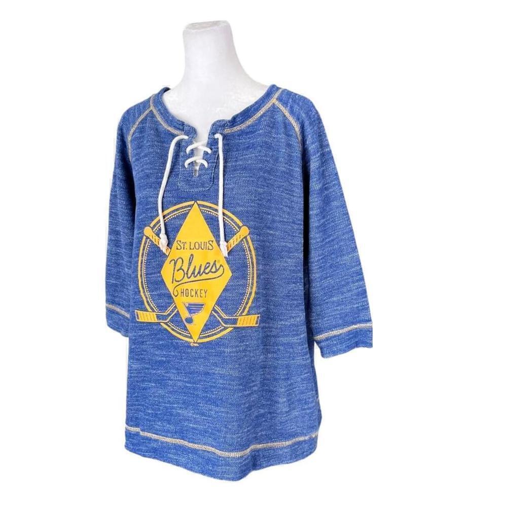 St. Louis Blues Hockey NHL Blue Lace Neckline Logo 3/4 Sleeve Sweatshirt Size XL